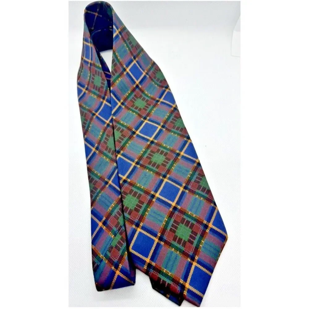 Abercrombie &‎ Fitch 100% Silk Tie Men VINTAGE Green Plaid 59